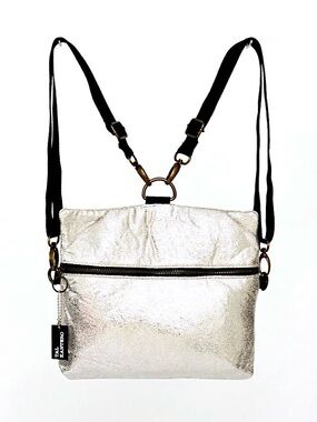 Kantero White Silver Glitter Backpack and Crossbody Bag with Black Straps NWOT